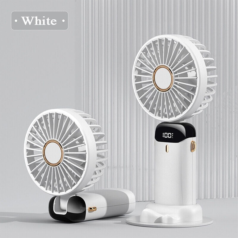 Rechargeable Digital Mini Fan – 5-in-1 Portable Handheld Cooling Fan with USB-C Charging & Smart Display