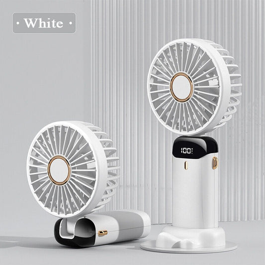 Rechargeable Digital Mini Fan – 5-in-1 Portable Handheld Cooling Fan with USB-C Charging & Smart Display